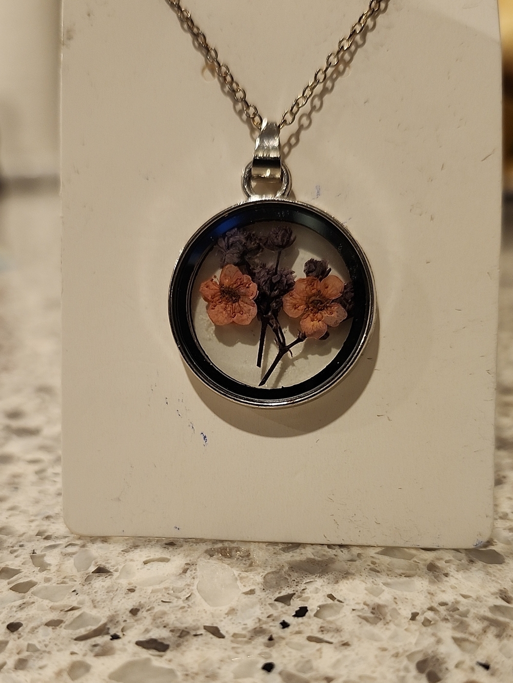 Handcrafted Pink Floral Pressed Flower Pendant Necklace